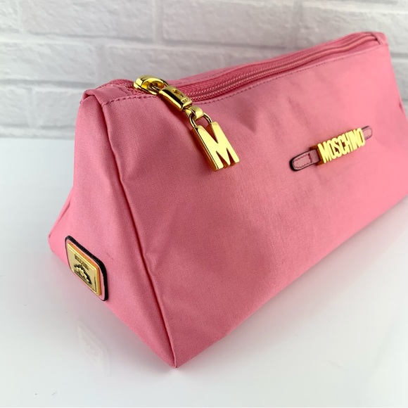 Vintage RARE Moschino Redwall Pink Nylon Zip Make Up Bag Cosmetic Pouch - Picture 6 of 12